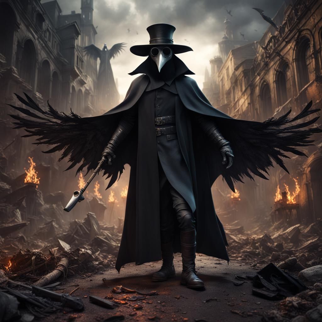 Black Plague Doctor in Detailed Matte Painting