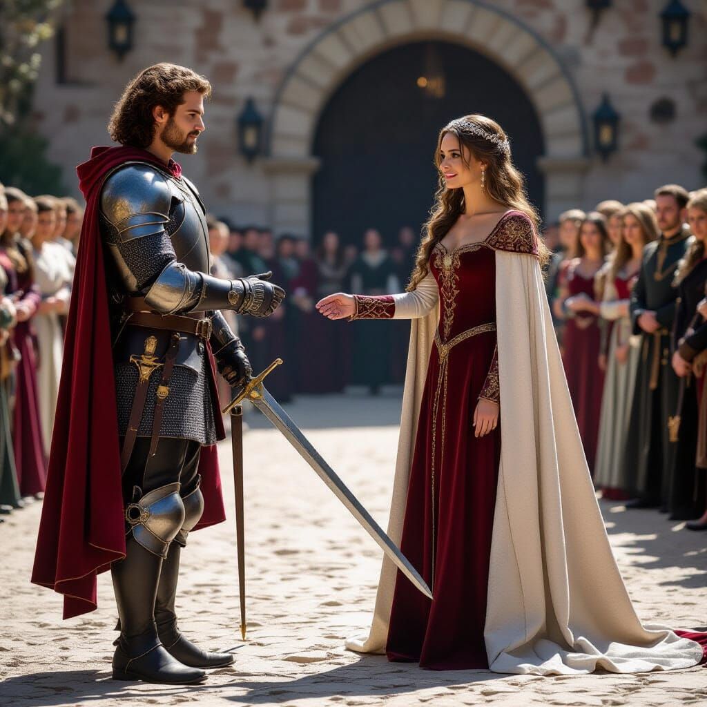 Medieval Knight Pledges Allegiance to His Queen