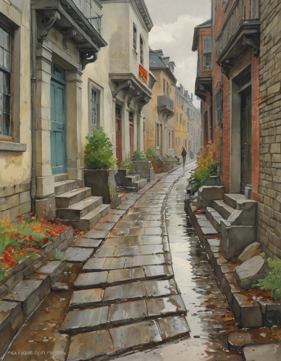 Moody Watercolor Painting of a Rainy Morning