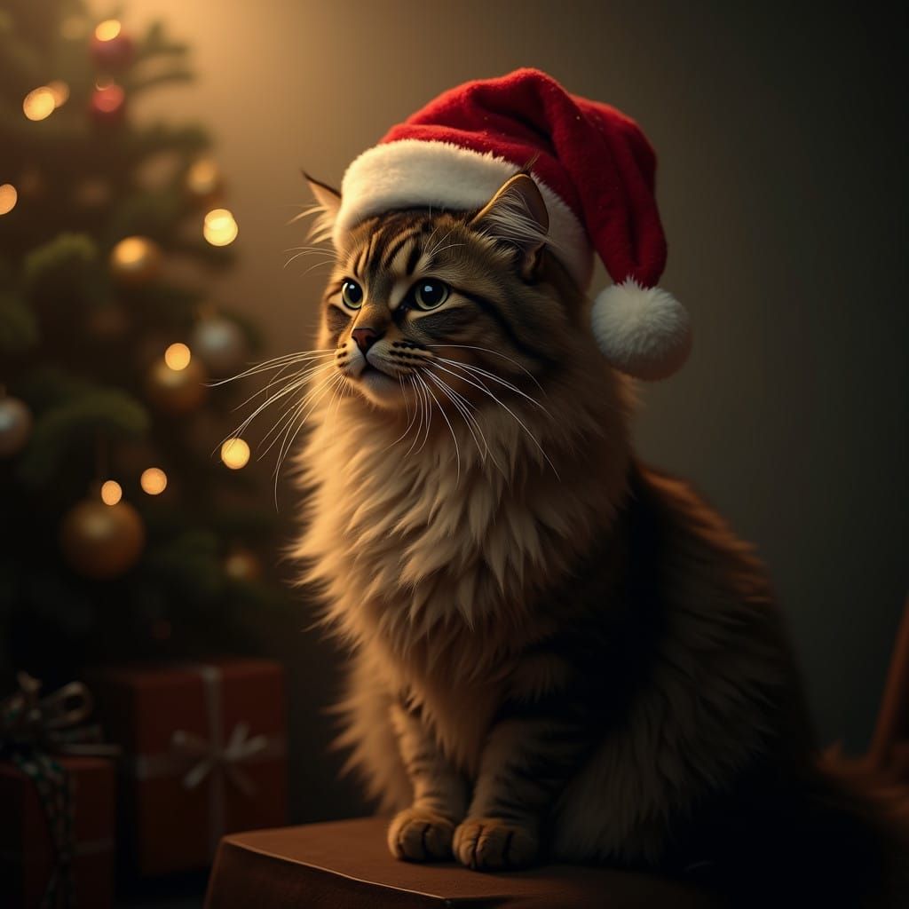Regal Cat in Christmas Attire