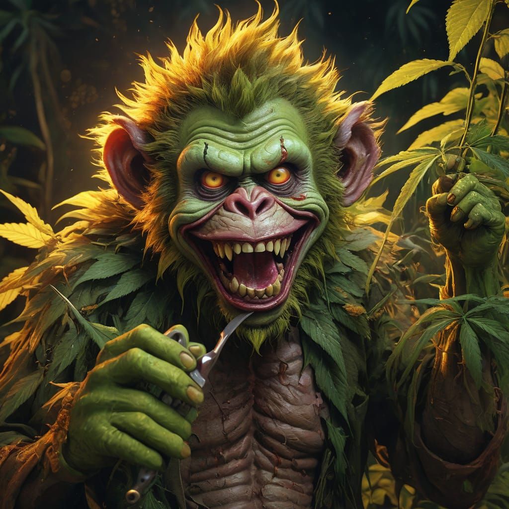 Surreal Cannabis Groundskeeper in Vibrant Color