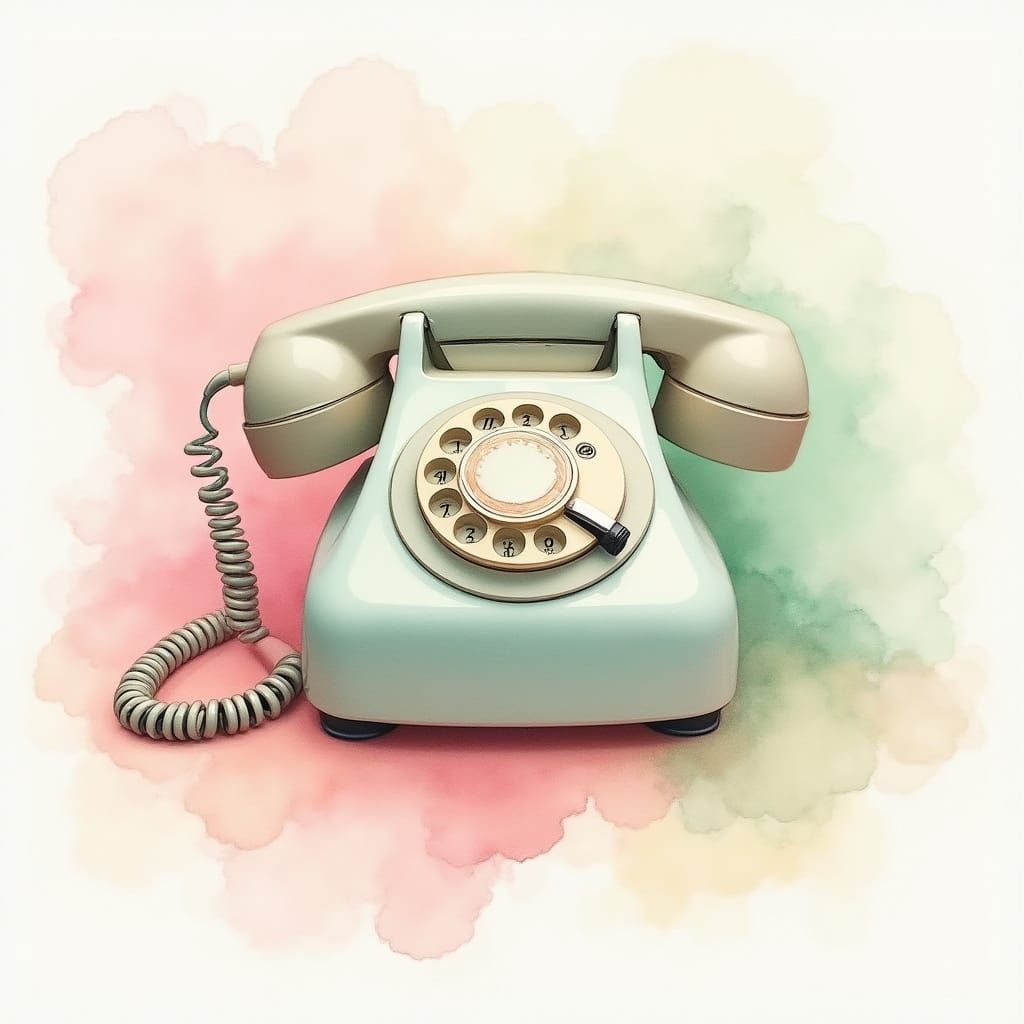 Vintage Phone in Soft Watercolor Dreamscape