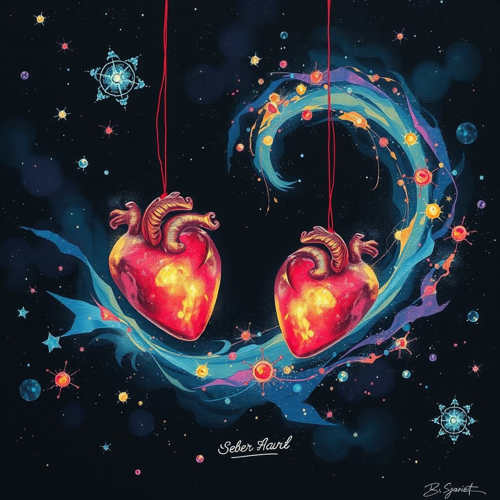 Ethereal Cosmos with Hearts in Velvet Blackness