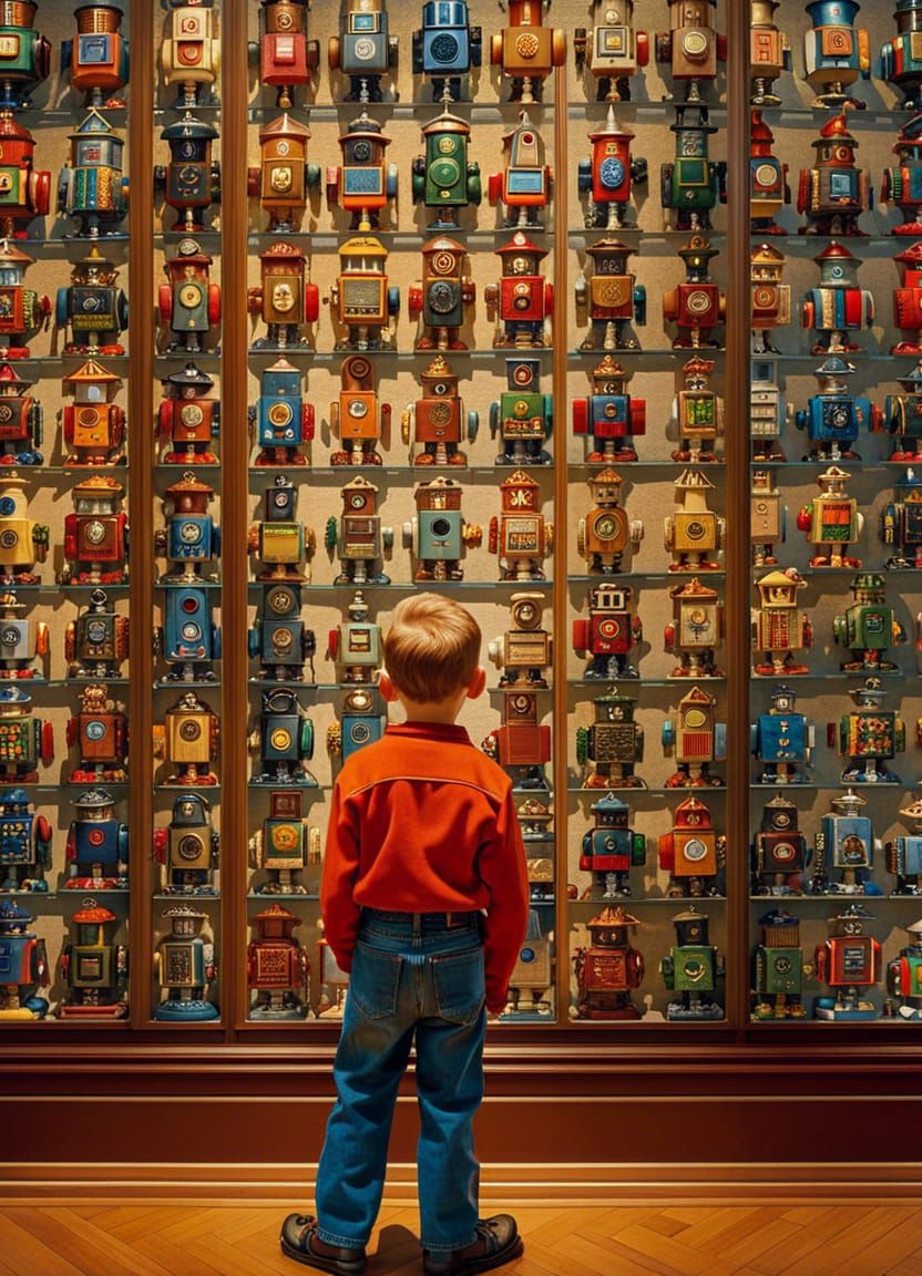 TOY MUSEUM'S DISPLAY OF 1950's TIN ROBOTS