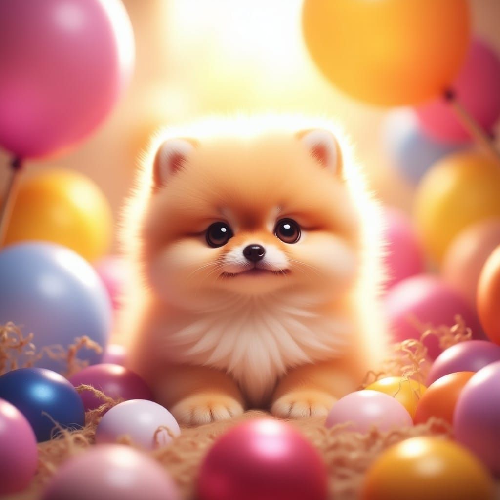 Vibrant Oil Painting of a Cream Ginger Pomeranian in Whimsic...