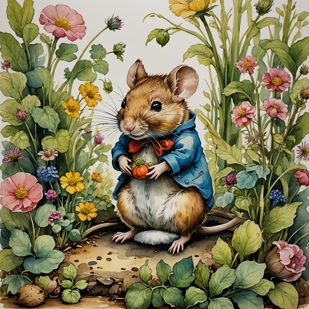 Garden Mouse in Beatrix Potter Style
