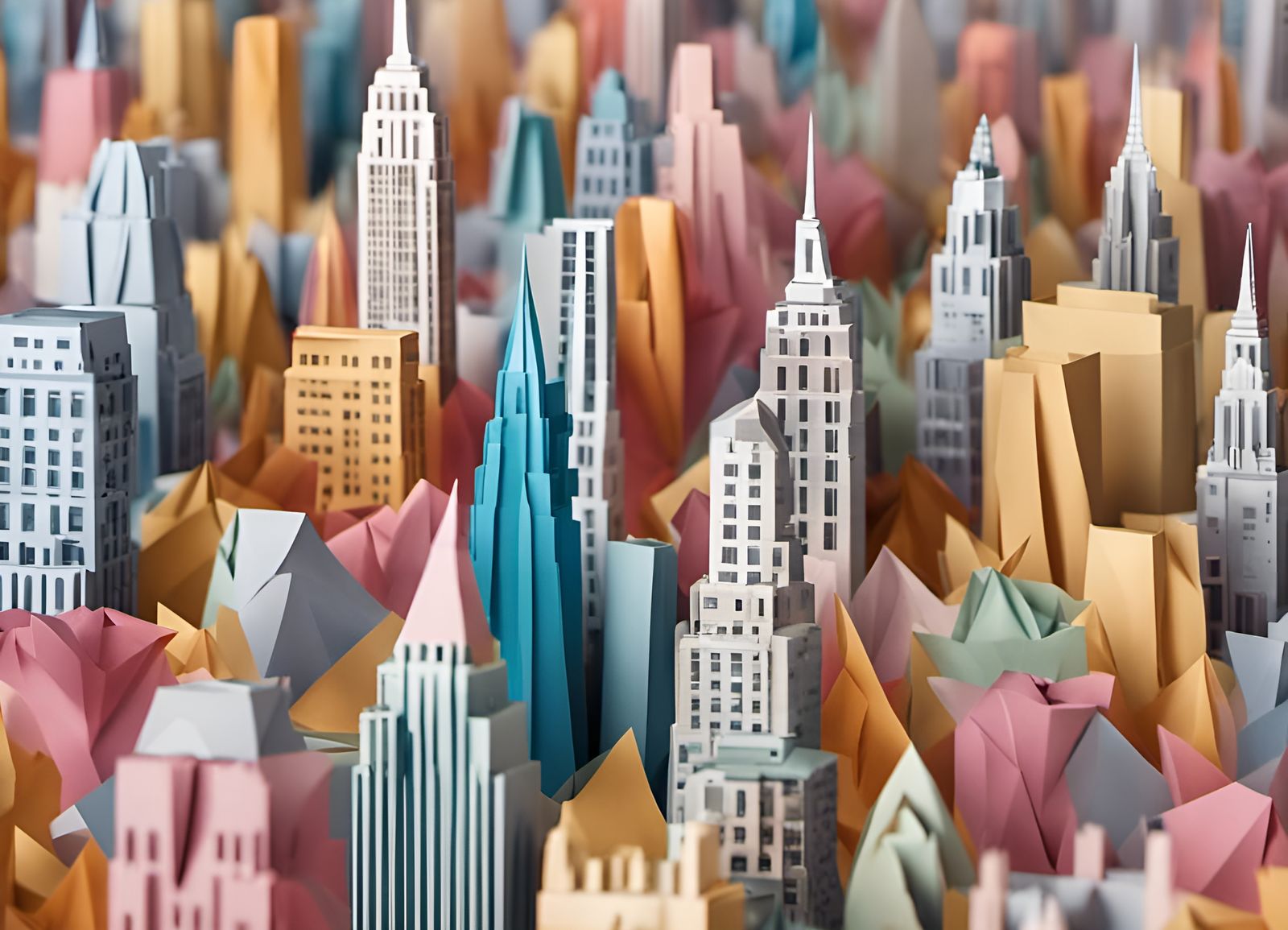 New York City Skyline in Origami Papercraft Style