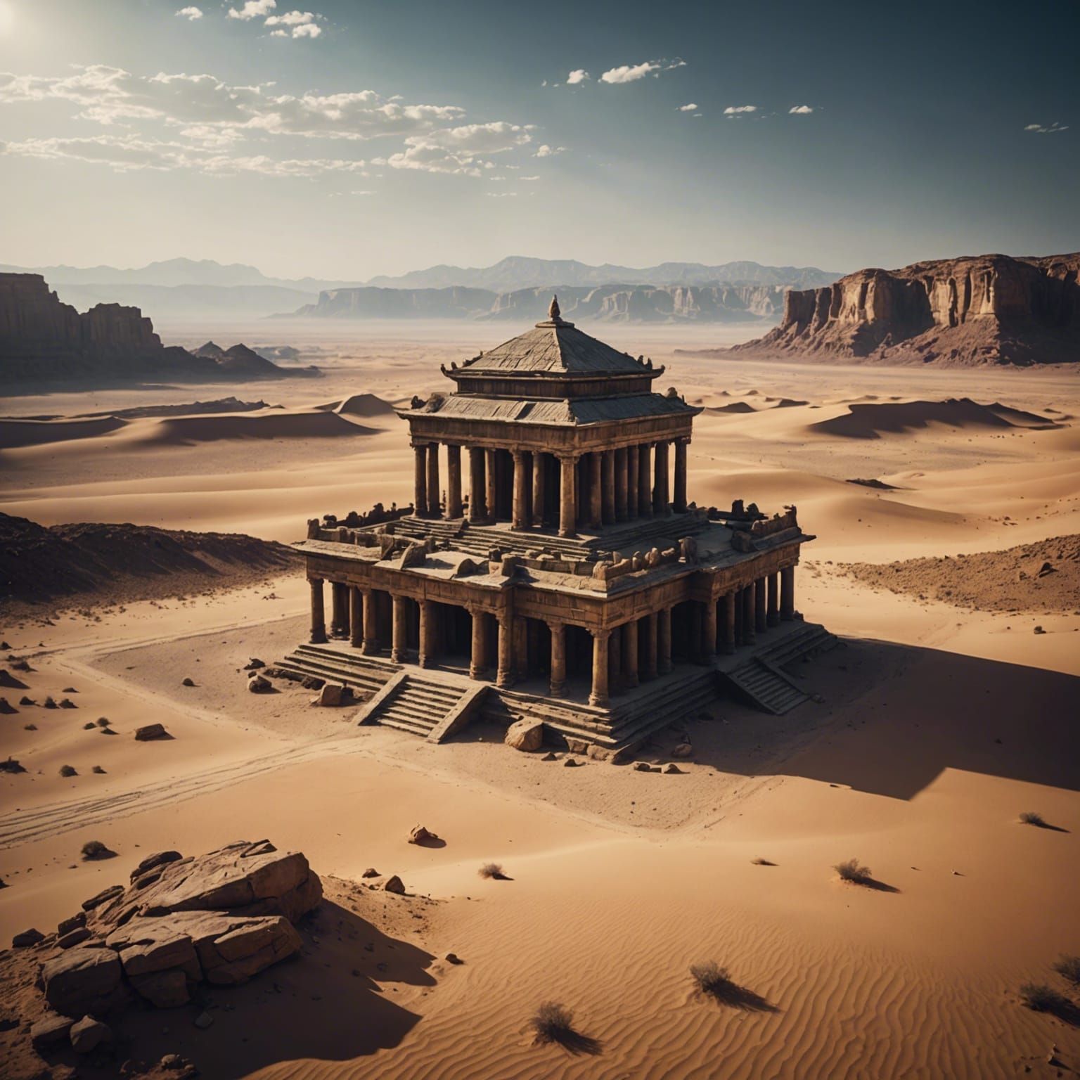 Epic Metal Temple in Desert Landscape