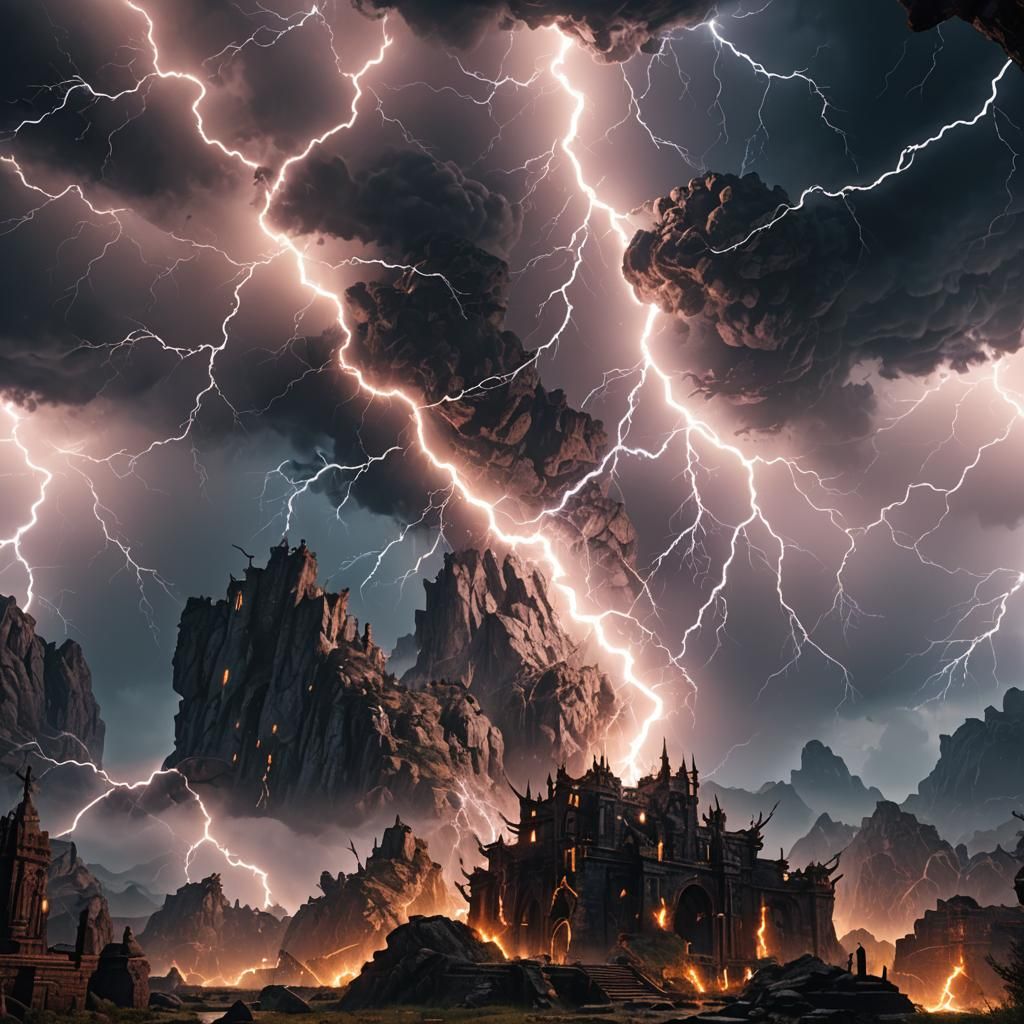 Fantastical Lightning Landscape in Detailed Matte Painting