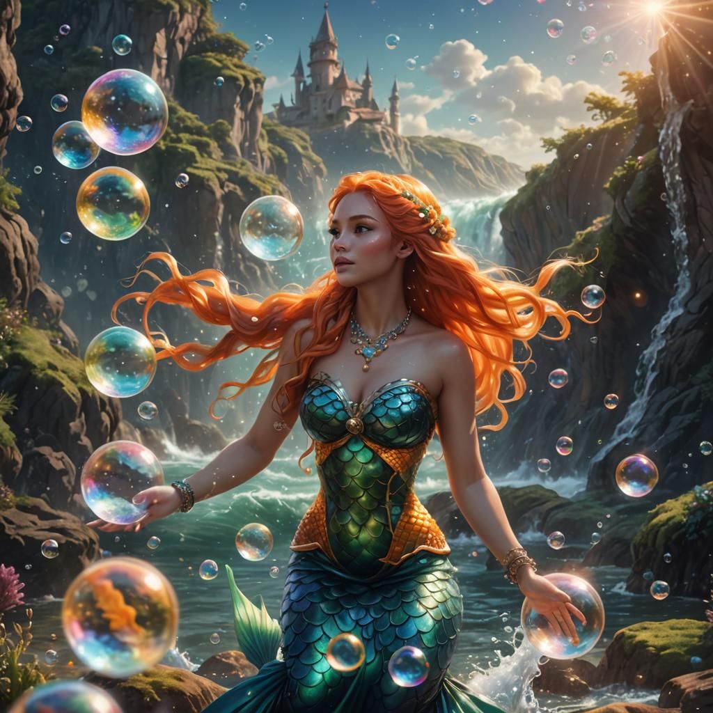 Orange-Haired Mermaid in Astral Ocean Illustration