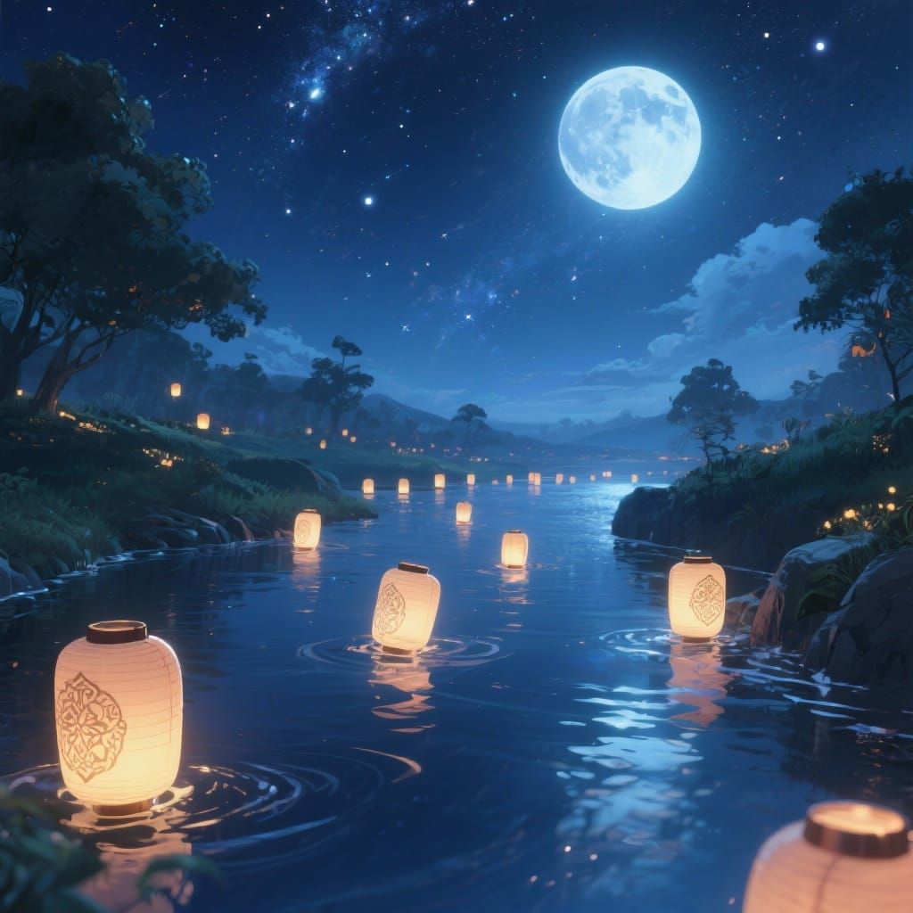 Starry Night Lanterns in 3D Anime Style