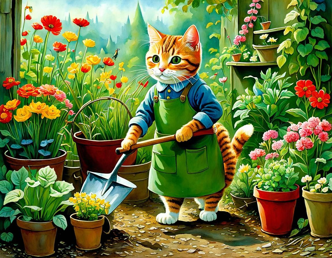 Fanciful Whimsy: A Magical Cat Gardener