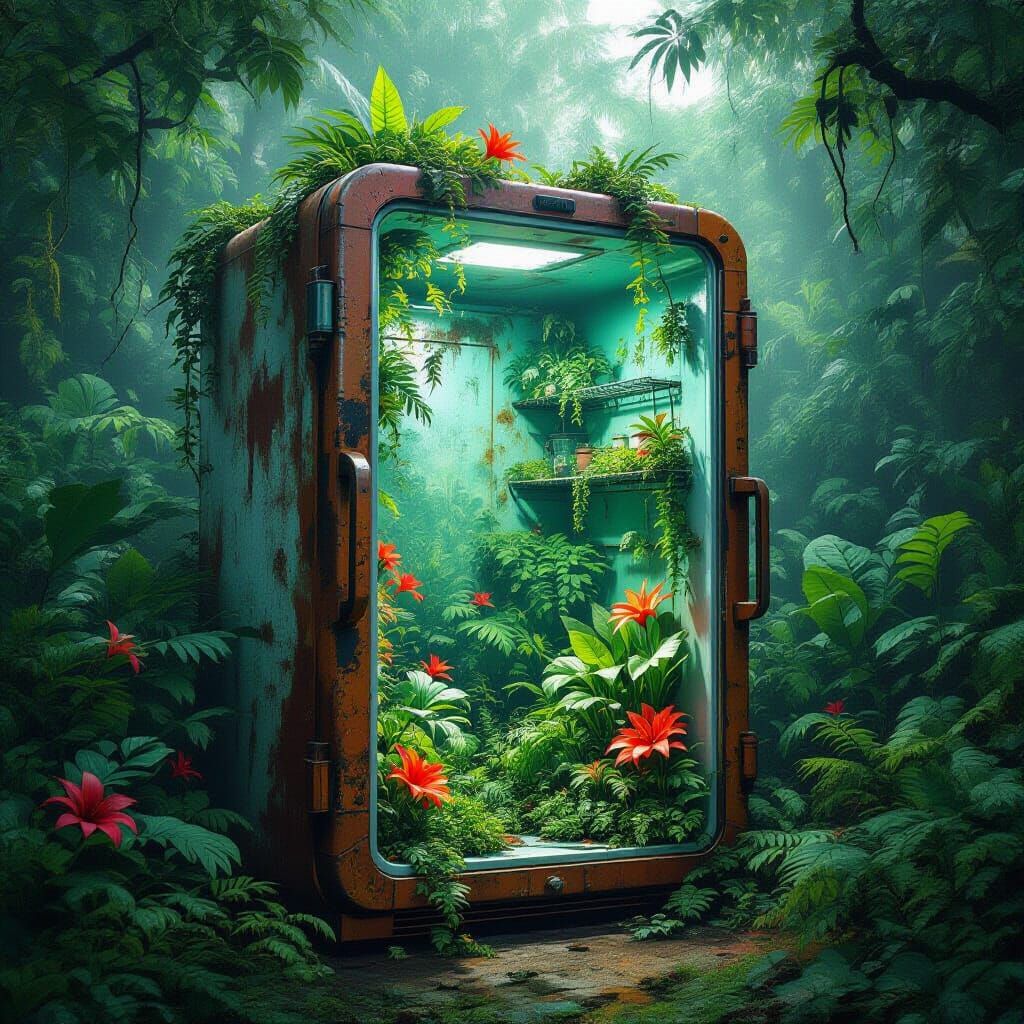 Lush Jungle Inside an Old Refrigerator