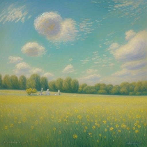 Whimsical Impressionist Dandelions Field