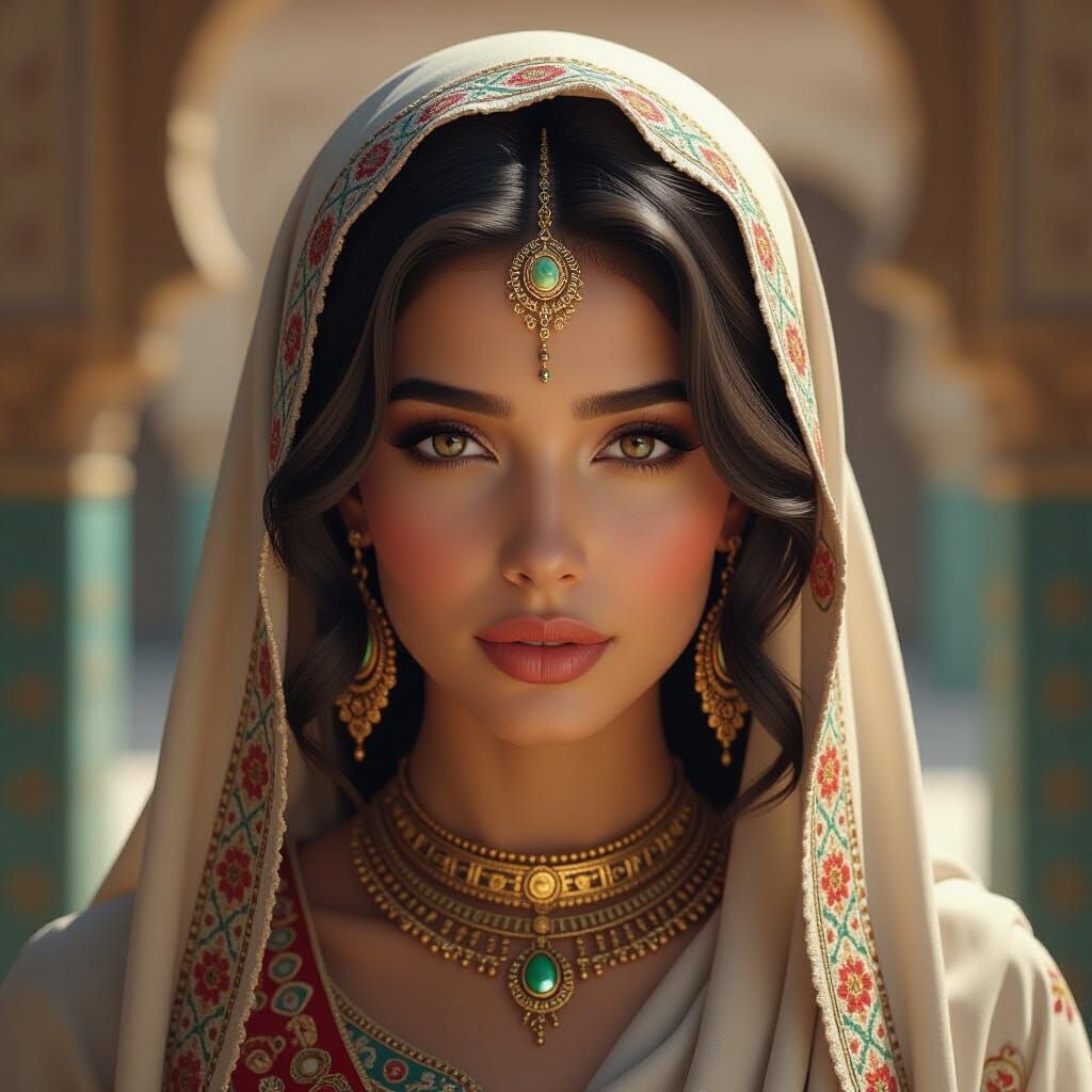 Yemeni Woman in Traditional Dress, Hyper-Realistic Portrait