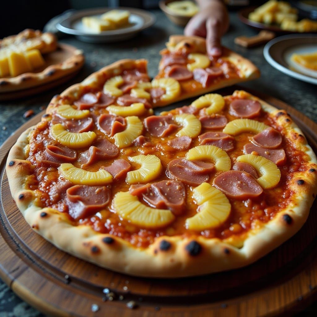 Ham and Pineapple Pizza in Lomography Style