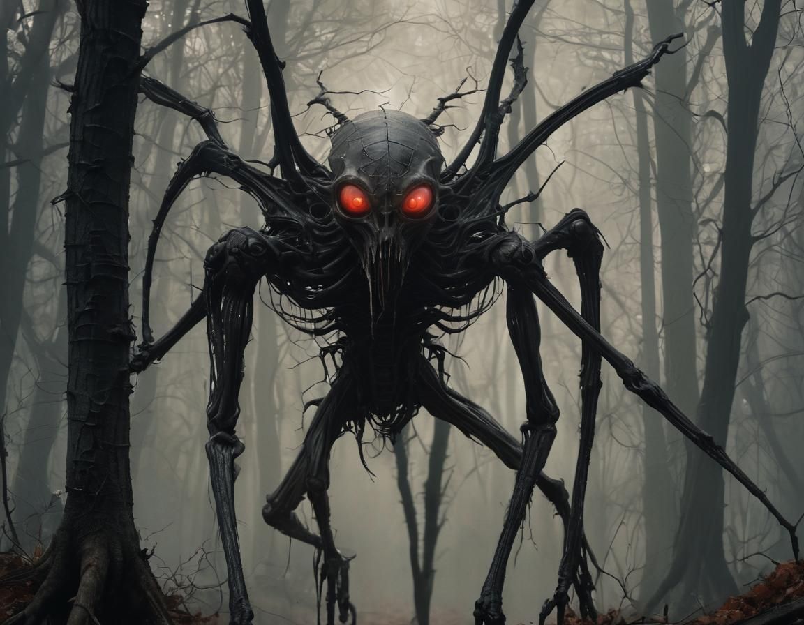 Surreal Nightmarish Creature Emerges from Dark Mystical Fore...