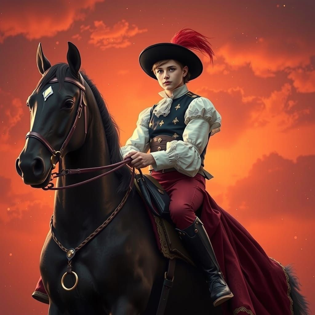 Majestic Noble Chevalier Rides into Sunset