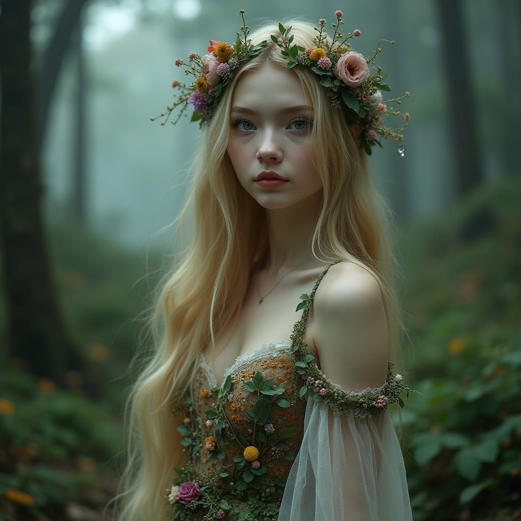 Ethereal Forest Goddess in Enchanted Bloom