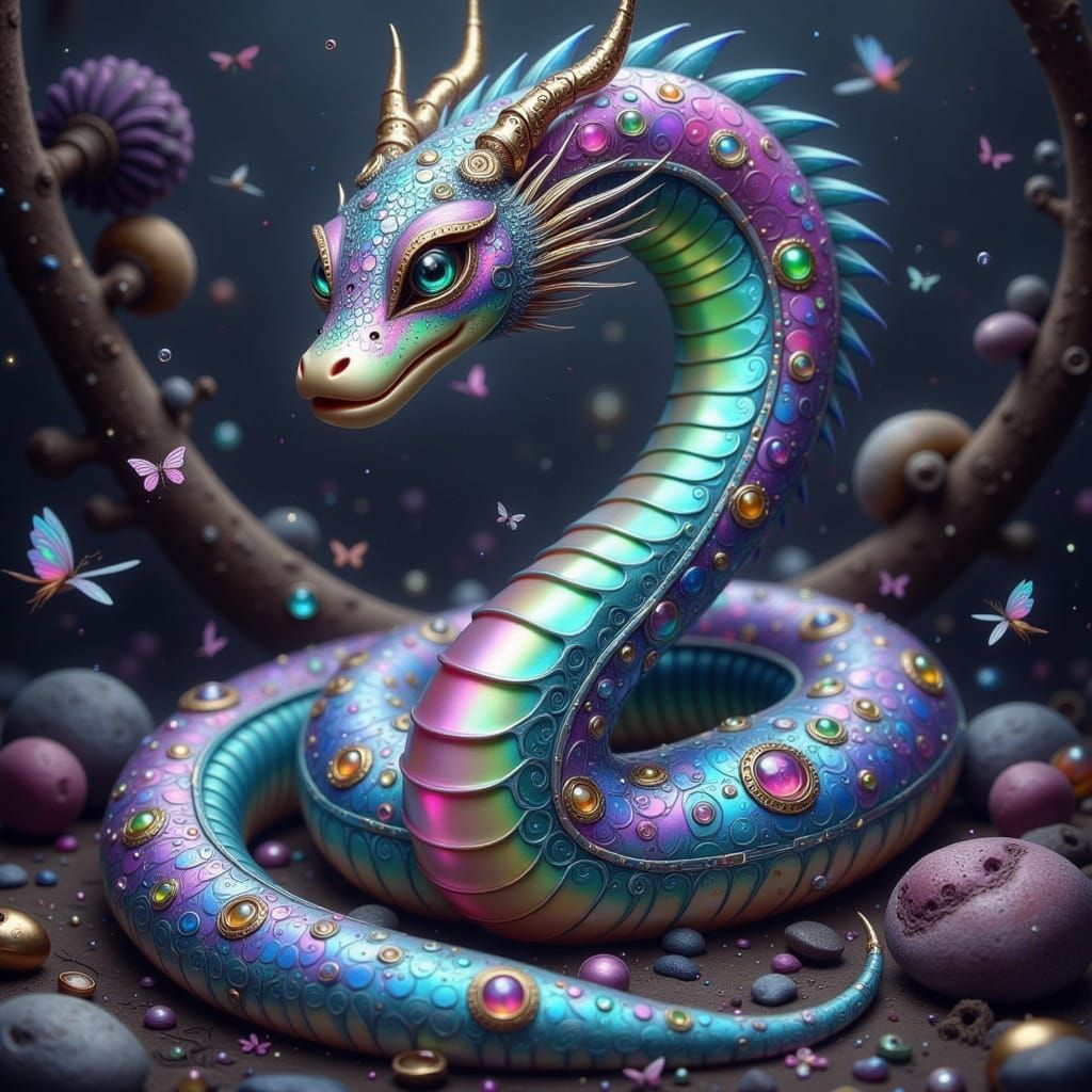 Majestic Iridescent Snake with Opalescent Scales in Vibrant ...