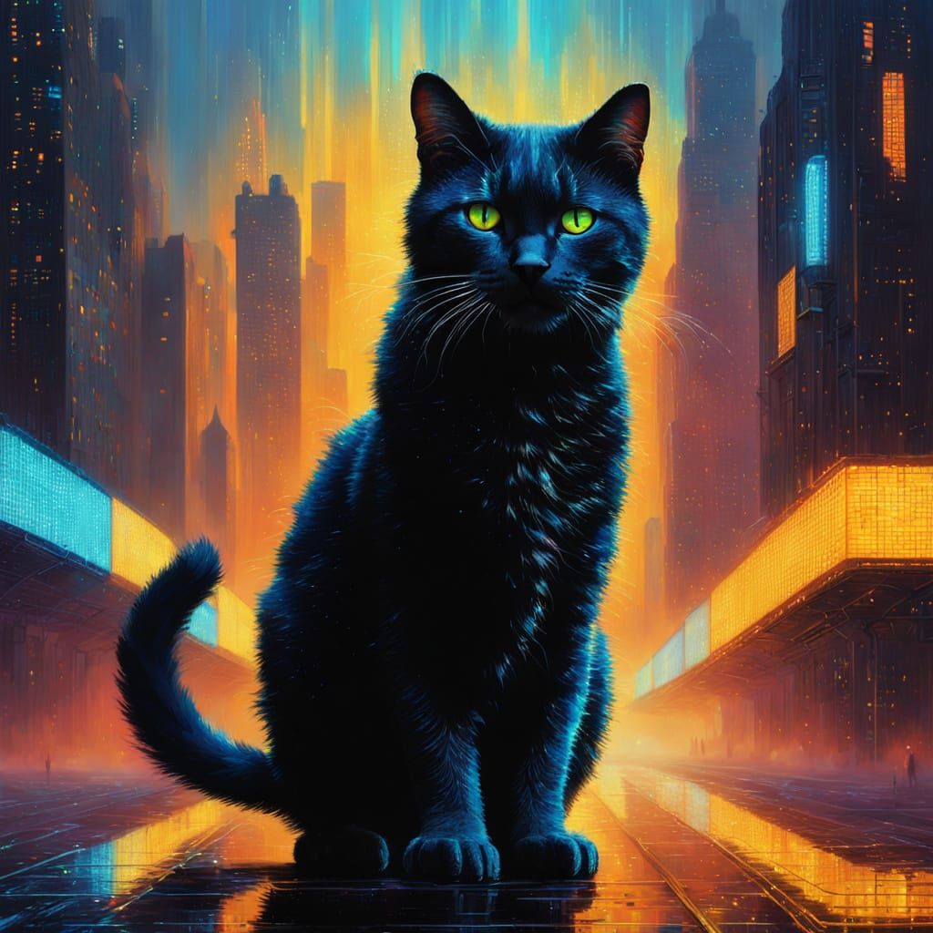 Cyberpunk Cat Made of Glowing Code Numbers