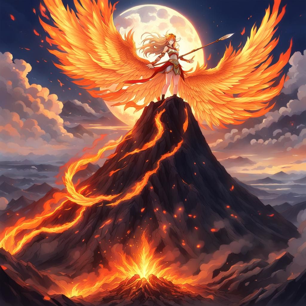 Anime Fire Goddess Above Volcano