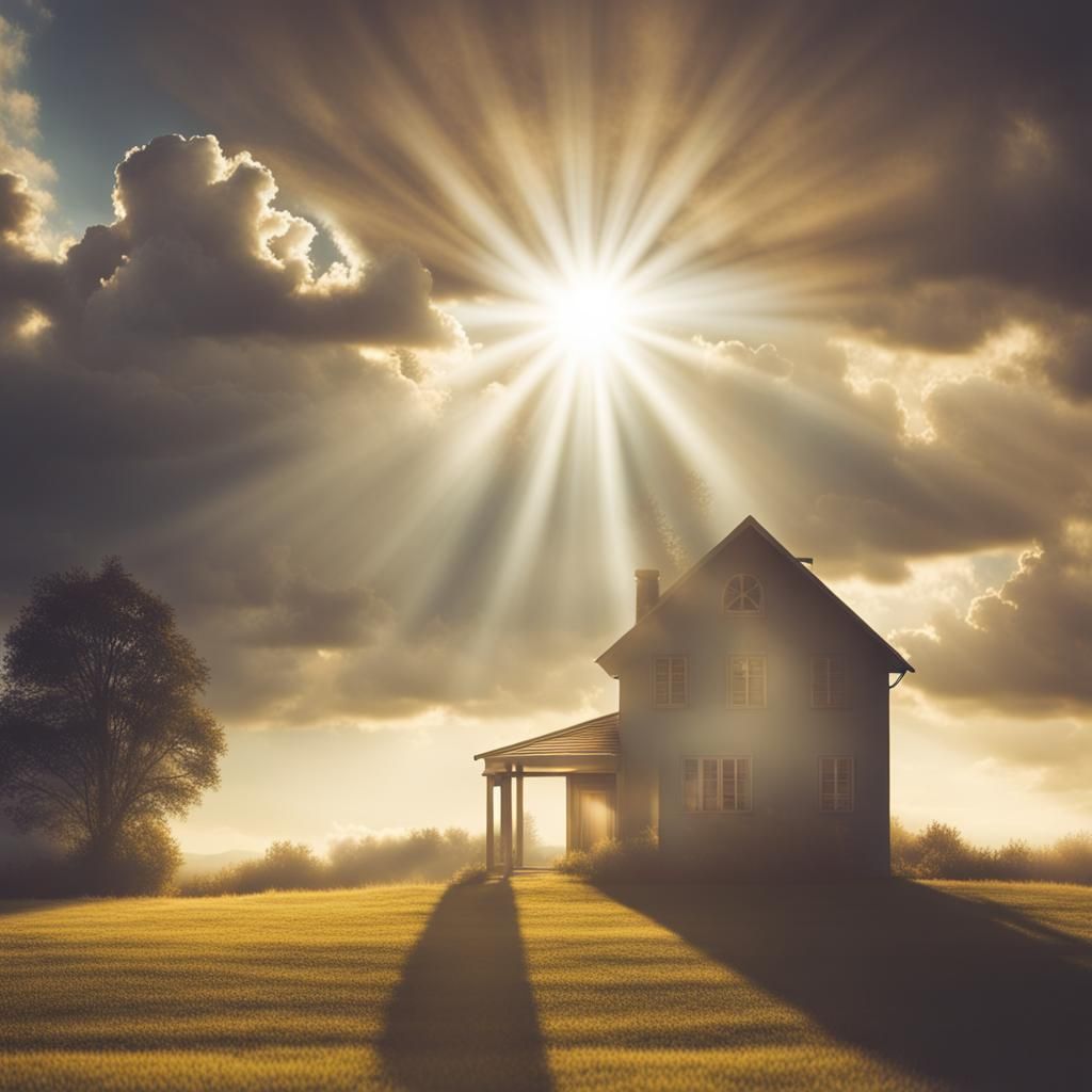 Heavenly Sunshine Beams Through Clouds