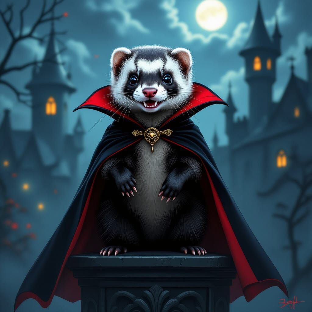 Ferret Dracula in Gothic Castle Digital Painting