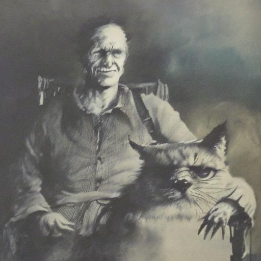 Hyperrealistic Cat Man in Armchair by Fireplace