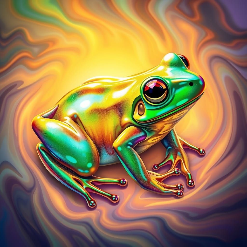 Psychedelic Frog-Rabbit Hybrid in Dreamlike Landscape