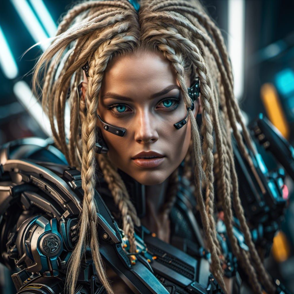 Cyberpunk Warrior with Dreads in Hyperrealistic HDR