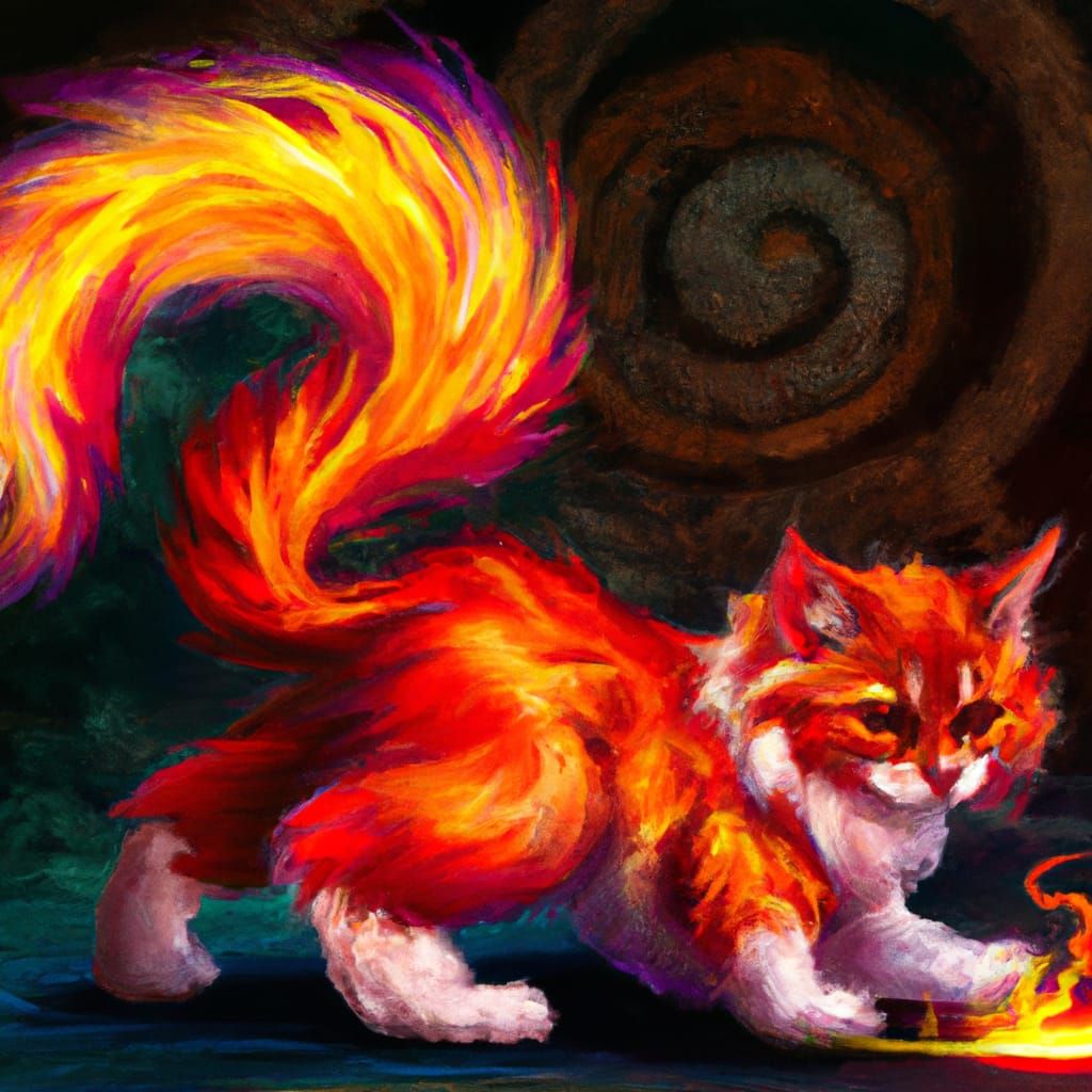 Chibi Red Cat with Runic Magic