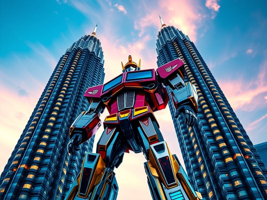 Rodimus Prime Stands Tall Against the Petronas Twin Towers