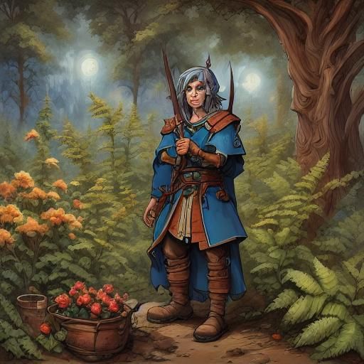 <lora:Whimsical:1.0> A wood elf longbow held by a blue-eyed ...