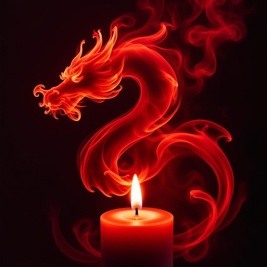 translucent red smoke from a red candle takes on the shape o...