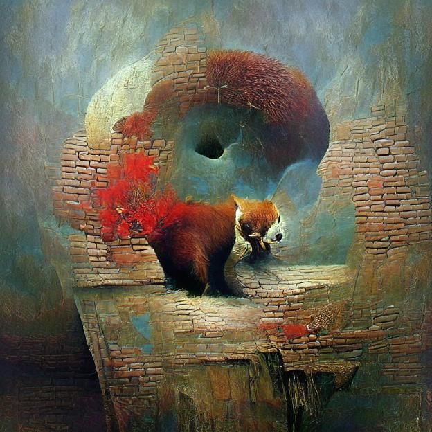 Red Panda in a Beksiński-Inspired Nightmare