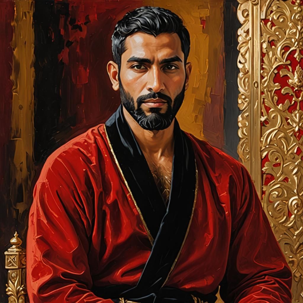 Portrait of Man on Throne as Impasto Oil Painting
