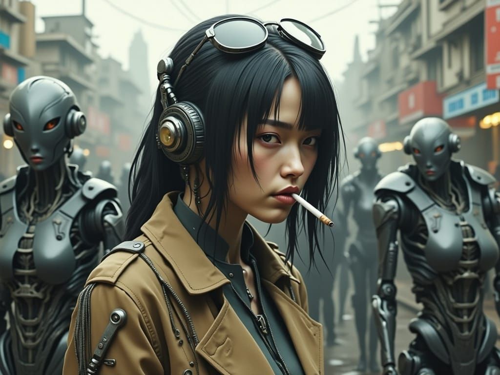 Cyberpunk Femme Fatale Endures Post-Apocalyptic Chaos Unfaze...