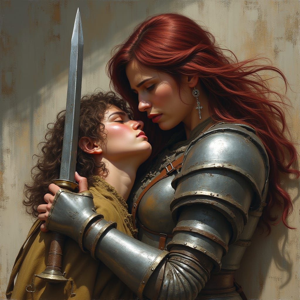 Nordic Warrior Maiden in Dramatic Despair