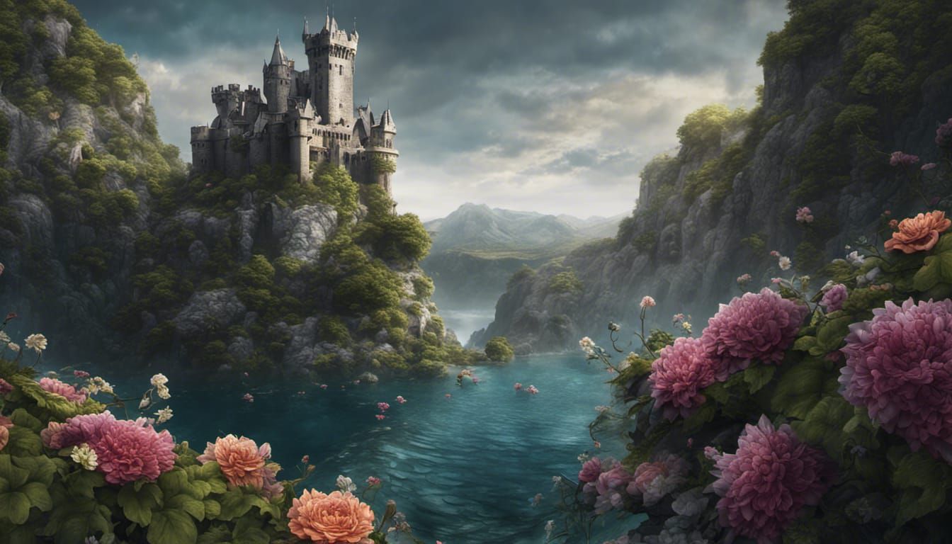 Blackstone Castle with Vines: Detailed Matte Painting