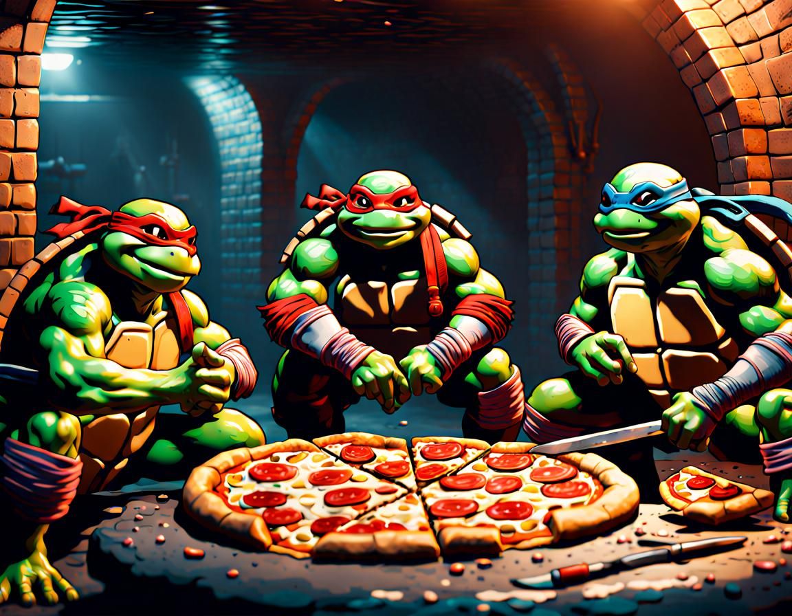 TMNT Eating Pizza in the Sewer
