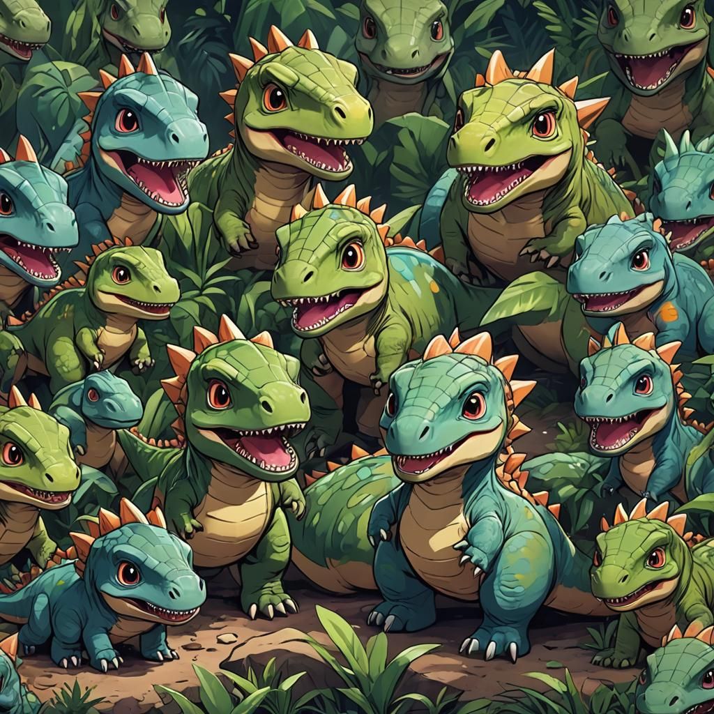 Cute Baby Dinosaurs in Anime Style