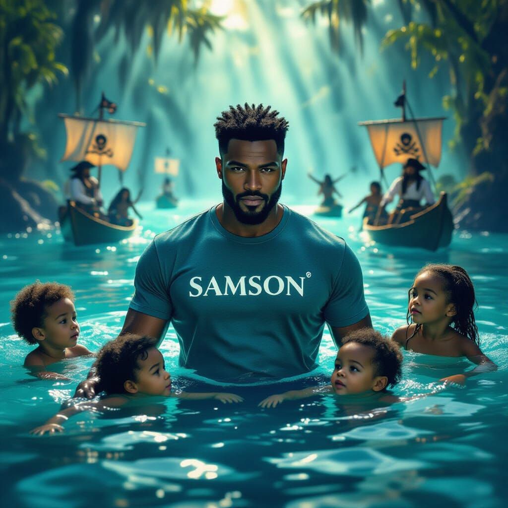 Surreal Bioluminescent Double Exposure of African American M...