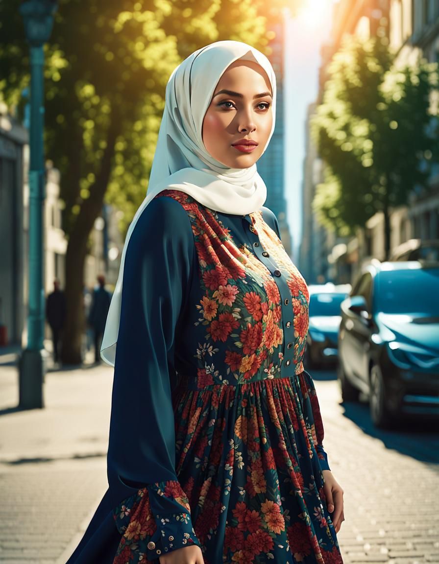 Curvy German Hijabi Woman in Sunny City