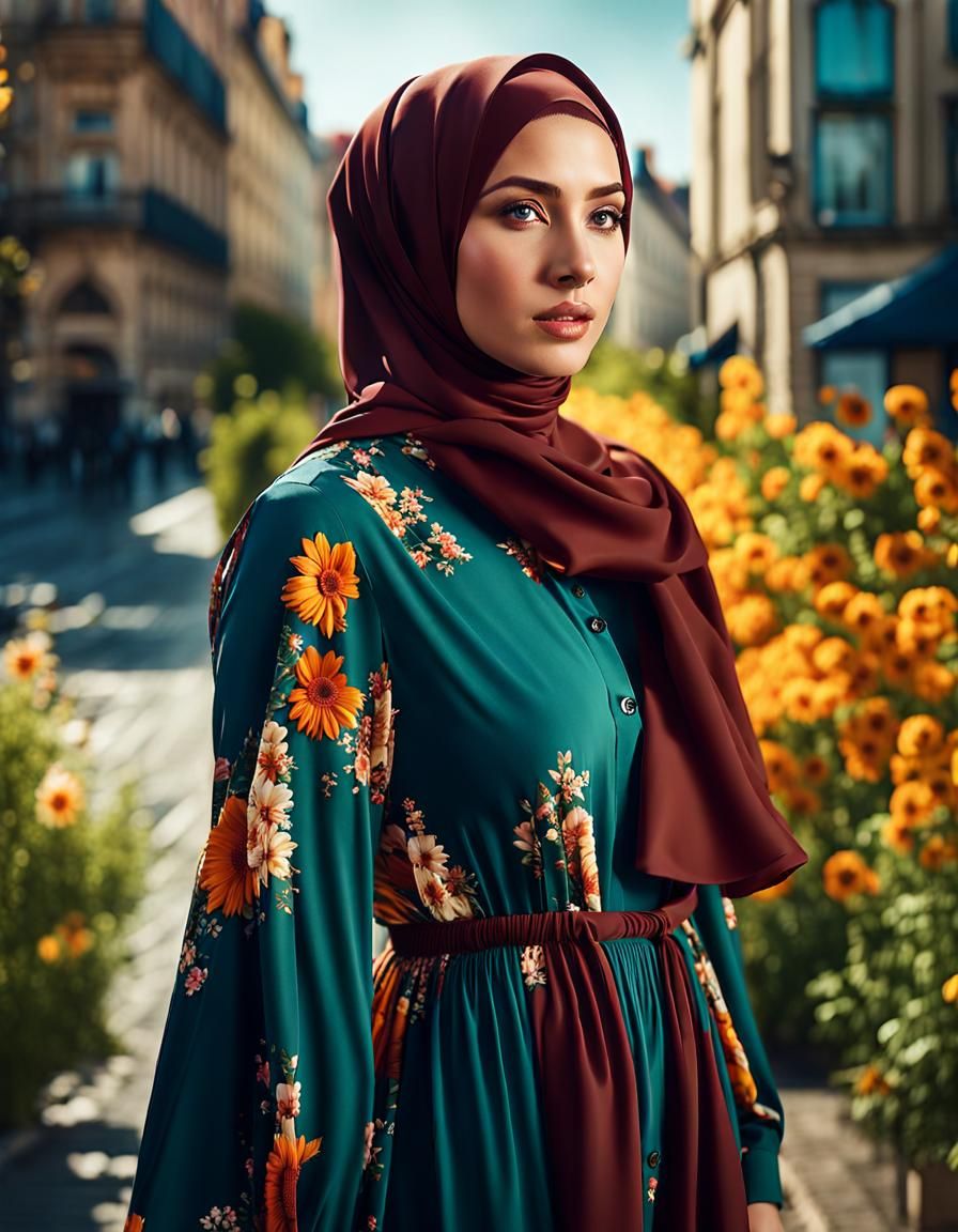 Curvy German Hijabi Woman in a Sunny City