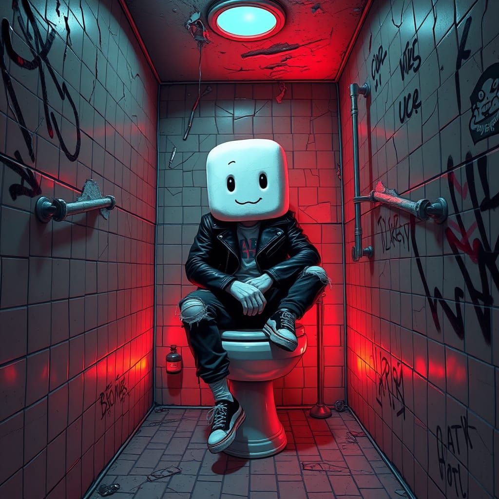 Marshmallow Punk in Decaying Bathroom, Gritty Art