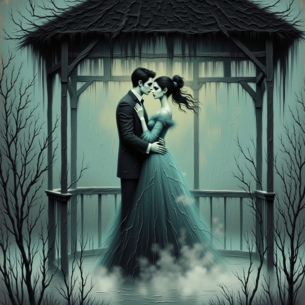 Twilight Couple Dancing in Spooky Anime Manga Style