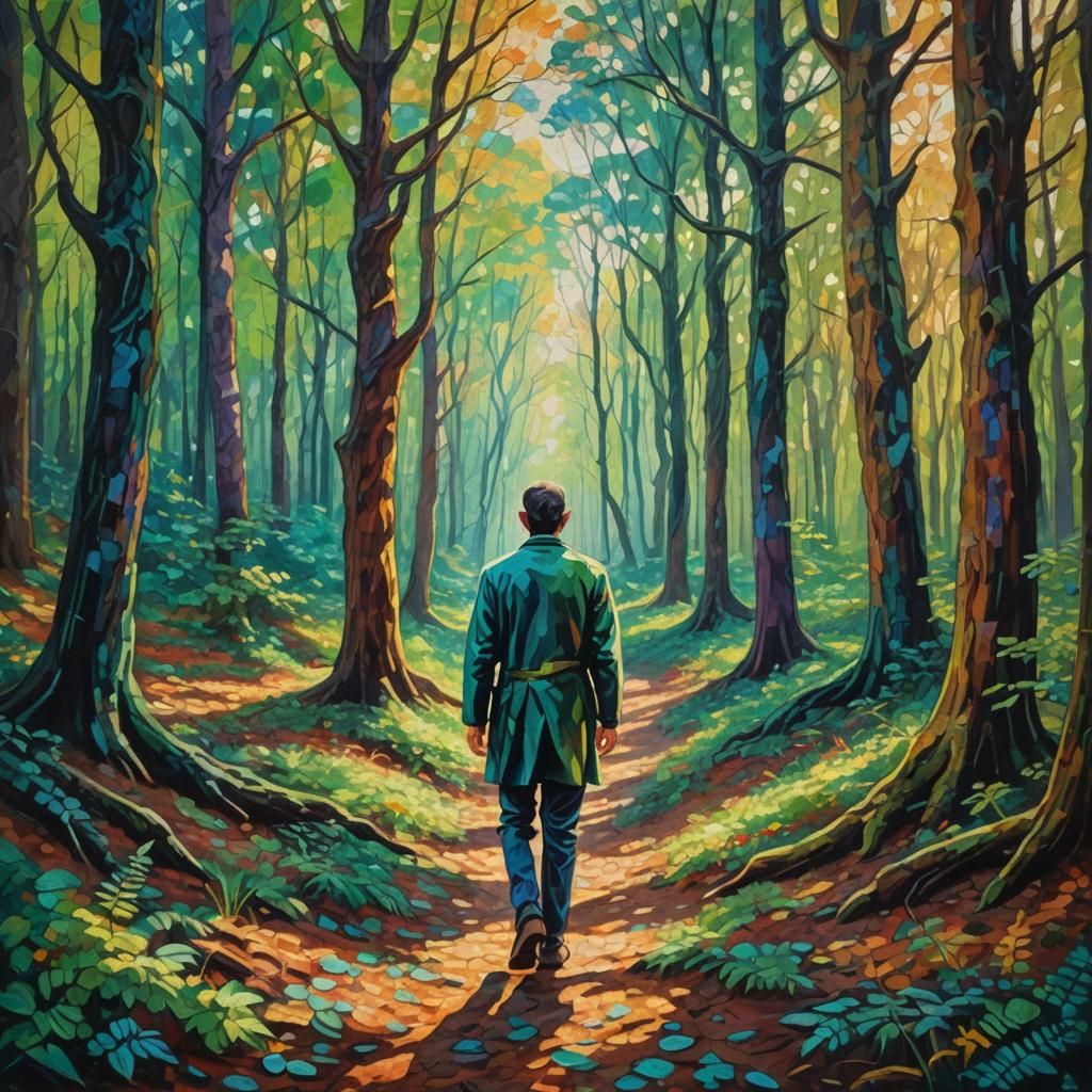 Enchanting Forest: A Neo-Impressionistic Oil Painting