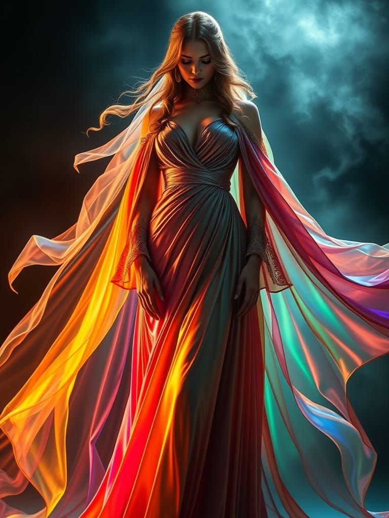 Mystical Rainbow Woman in Dark Fantasy Style