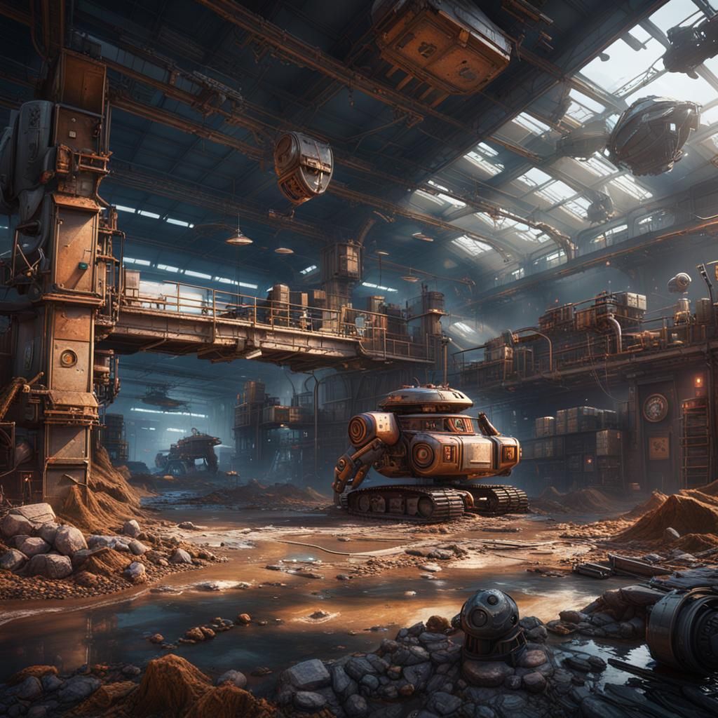 Desolate Robot Planet with Warehouses: Matte Painting